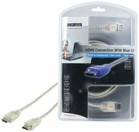 HDMI-kabel (2,5 m, transparant, blauwe LED)