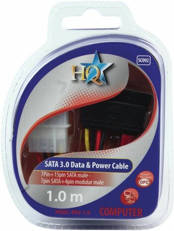 Interne SATA 3.0 datakabel (rood, met power connector, 1 m)