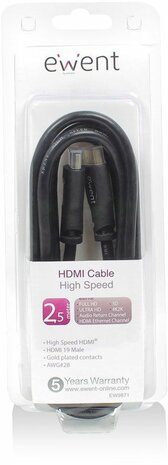 HDMI-kabel 19-pin M/M (2,5 meter, gold plated, shielded)