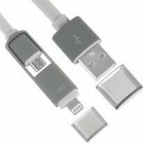 Uittrekbare USB-kabel : naar micro-USB en Lightning (zwart)