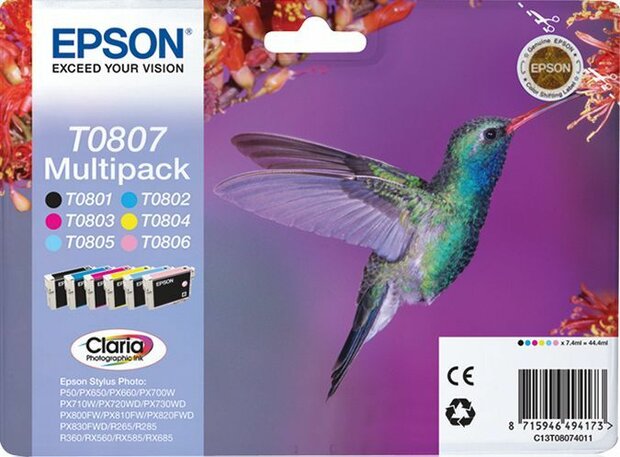 T0807 inkjetcartridge multipack (6 kleuren)