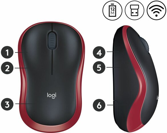 M185 Wireless Mouse (zwart/rood)