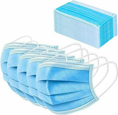 Wegwerp mondmaskers 3 protectielagen (175 x 95 mm, 50 stuks)