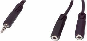 Audiokabel : 3,5 mm M naar 2 x 3,5 mm F, stereo (zwart, 0,2 meter)