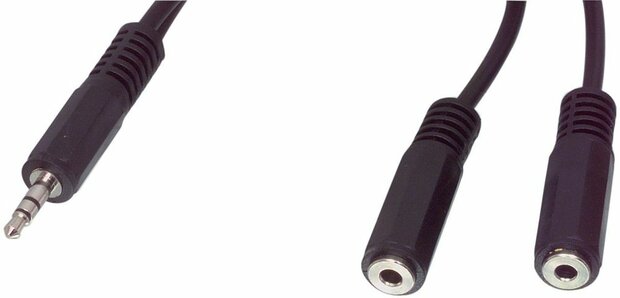 Audiokabel : 3,5 mm M naar 2 x 3,5 mm F, stereo (zwart, 0,2 meter)