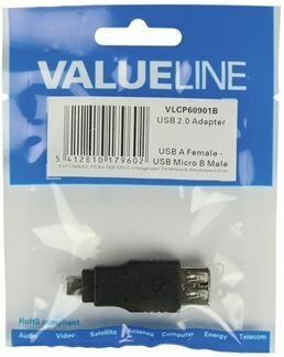 USB-adapter : USB A F naar micro B M (zwart)