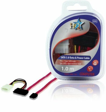 Interne SATA 3.0 datakabel (rood, met power connector, 1 m)