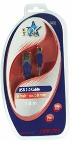 USB 2.0 kabel : A M naar micro B M (1,8 meter, zwart)
