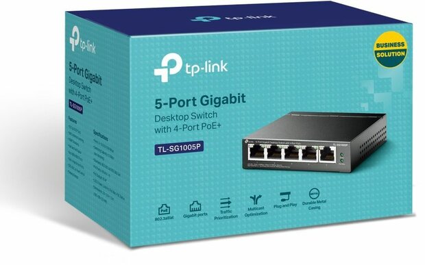 TL-SG1005P Switch (unmanaged, 4 x 10/100/1000 PoE + 1 x 10/100/1000, 56 Watt)