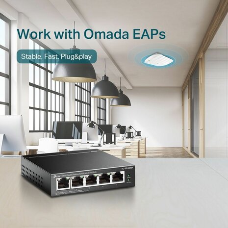 TL-SG1005P Switch (unmanaged, 4 x 10/100/1000 PoE + 1 x 10/100/1000, 56 Watt)