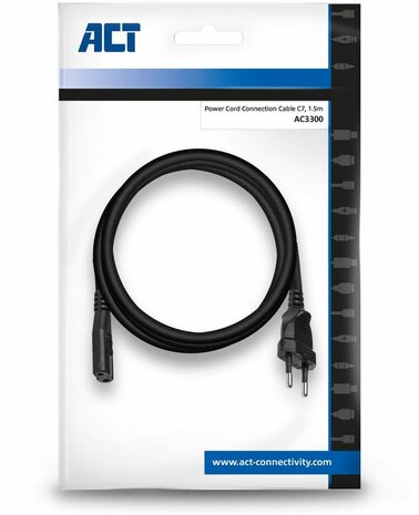 Stroomkabel : Europlug M naar IEC 60320 C7 (AC 230 V, 2,5 A, 1,5 m, zwart)