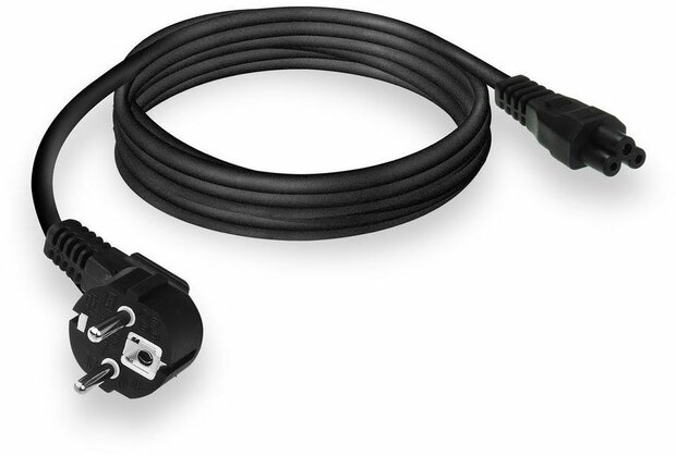 Stroomkabel : CEE 7/7 M hoek naar IEC 60320 C5 recht (AC 230 Volt, 2,5 A, 2 m, zwart)