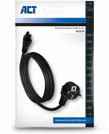 Stroomkabel : CEE 7/7 M hoek naar IEC 60320 C5 recht (AC 230 Volt, 2,5 A, 2 m, zwart)