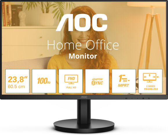 Basic-line 24B3HMA2 LED 24&quot;, 1920 x 1080 Full HD 100 Hz, 4000:1, 1 ms, HDMI, VGA, speakers, zwart