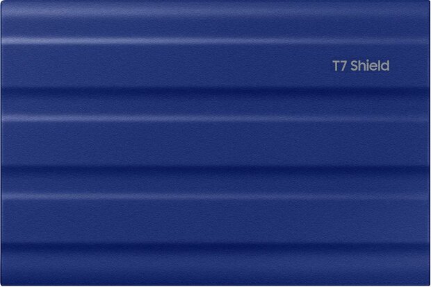 2000 GB T7 Shield MU-PE2T0R SSD (encrypted, USB 3.2 Gen 2 USB-C connector, 256-bit AES, blauw)