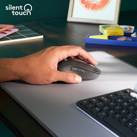 Signature M650 L Mouse (linkshandig, large size, 5 knoppen, Bluetooth, 2,4 GHz, grafiet)