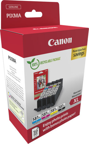 CLI-581XL inkjetcartridges multipack (zwart, cyaan, magenta, geel en 50 vellen A6 Photo Paper)