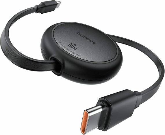USB-C M/M Charging Cable (uittrekbaar tot 100 cm, PD 60 Watt, 480 Mbps transfer)