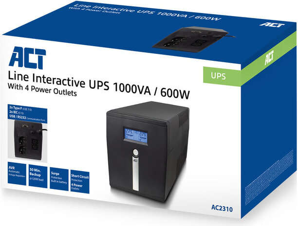 AC2310 UPS 600 Watt (AC 240 V, 1000 VA, RS-232, USB, 4 output connectors)