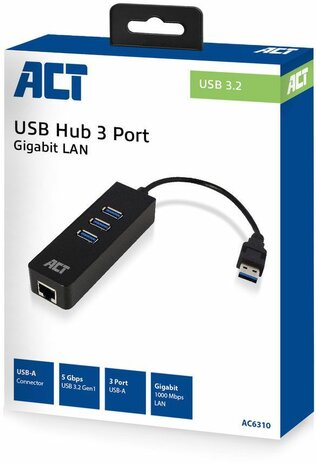 USB-Hub (met aan/uit schakelaar, 3 x USB 3.2 Gen 1 + 1 x 10/100/1000 Mbps LAN)