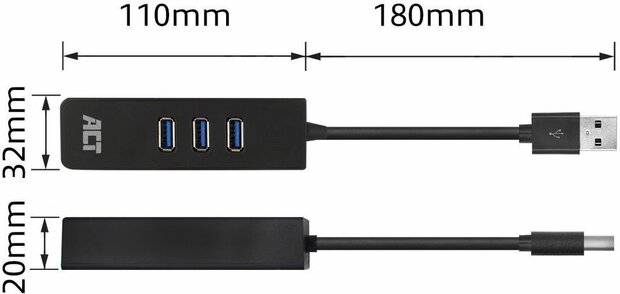 USB-Hub (met aan/uit schakelaar, 3 x USB 3.2 Gen 1 + 1 x 10/100/1000 Mbps LAN)