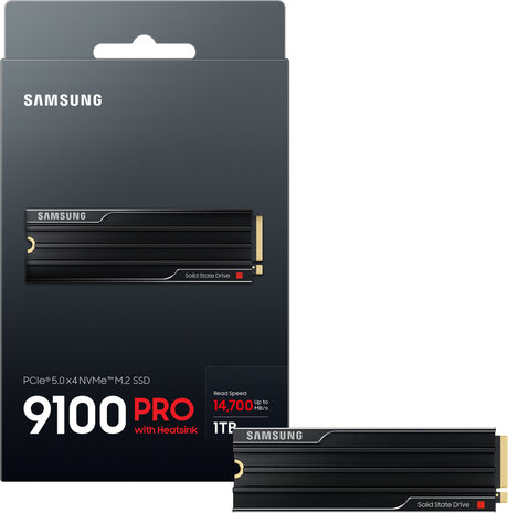 1000 GB MZ-VAP1T0 9100 Pro SSD (met heatsink, M.2 2280, PCI Express 5.0 x4 NVMe, 256-bit AES, TCG Opal Encryption 2.0, zwart)