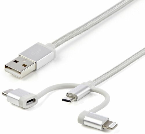 USB Multi Charger kabel : Lightning, USB-C en Micro-B