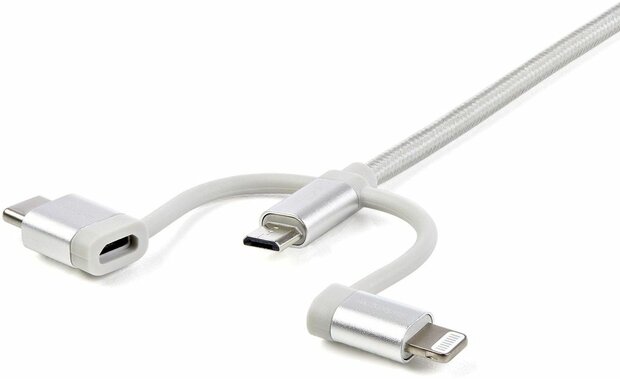 USB Multi Charger kabel : Lightning, USB-C en Micro-B
