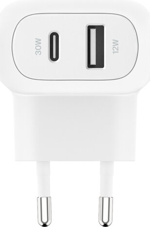 BoostCharge Power adapter (42 Watt, 3 A, PD 3.0, 2 output connectors, 24 pin USB-C, USB, wit)