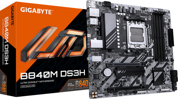 Socket AM5 : B840M-DS3H (DDR5, 2 x M.2, 2 x DisplayPort, HDMI, mATX)