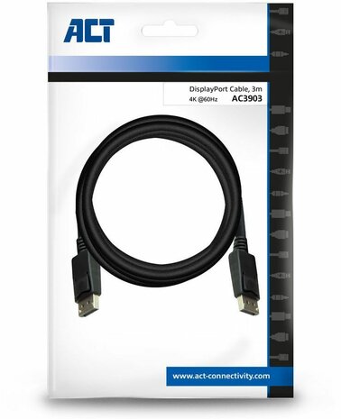DisplayPort kabel M/M (DisplayPort 1.2, 3 m, molded, 4K 60 Hz 3840 x 2160 support, snap-in, zwart)