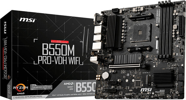 Socket AM4 : B550M PRO-VDH WiFi (PCIe 3.0 x16, 4 x SATA 6 Gb/s, 1xM.2)