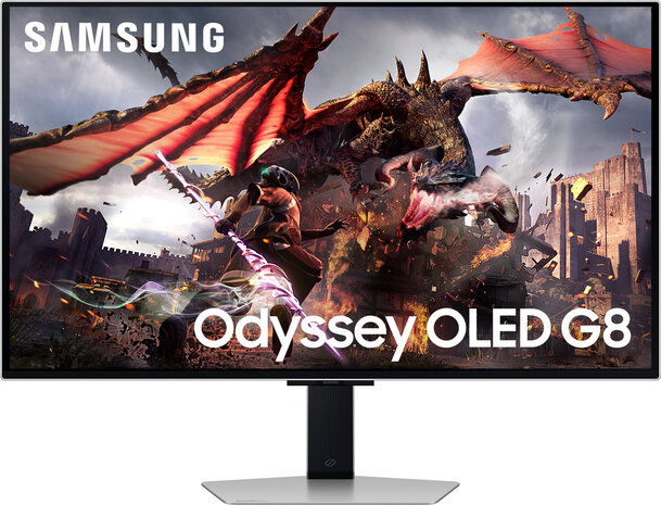 Odyssey OLED G8 G80SD 32&quot;, UHD 240 Hz, gaming, 3840 x 2160 Pixels 4K, 0,03 ms, ingebouwde luidsprekers, ingebouwde USB-hub, VESA-montage, in hoogte verstelbaar, zilver