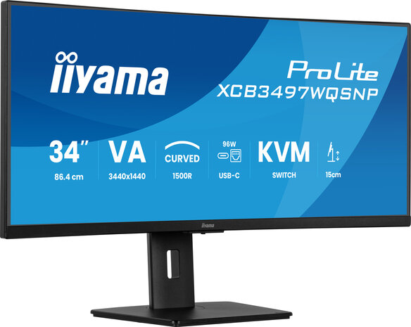 ProLite XCB3497WQSNP-B1 LED curved 34&quot;, 3440 x 1440 UWQHD 120 Hz, VA, 3000:1, 0,4 ms, HDMI, DisplayPort, USB-C, speakers, mat zwart