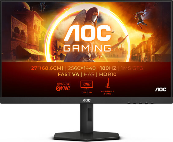 Gaming Q27G4XN LED gaming 27&quot;, 2560 x 1440 QHD, 180 Hz, Fast VA, 5000:1, HDR10, 0,5 ms, 2 x HDMI, DisplayPort, zwart/grijs