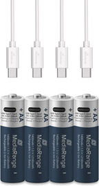 Li-Ion Herlaadbare batterijen (AA, 4-pack, laden via USB-C kabel ge&iuml;ntegreerd in batterij)