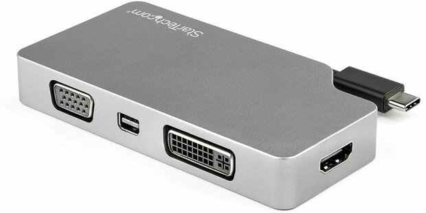 USB-C Multiport Video Adapter (4-in-1, A/V Adapter, 4K 60 Hz, USB-C, DVI, HDMI, Mini DisplayPort, VGA, grijs)