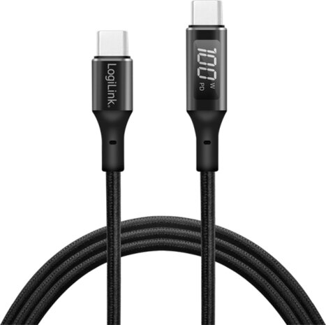 USB-C M/M kabel (1 m, laadstatus via OLED display, zwart)