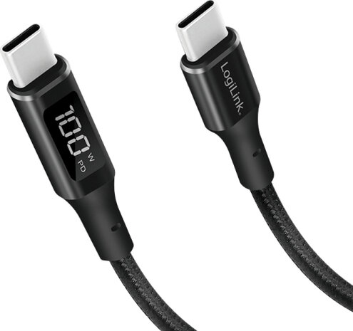 USB-C M/M kabel (1 m, laadstatus via OLED display, zwart)