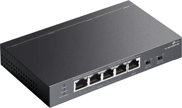 TL-SG1005P-PD V1 Switch (4 x 10/100/1000 PoE+ + 1 x 10/100/1000 PoE++, wall-mountable, PoE++ 66 Watt)