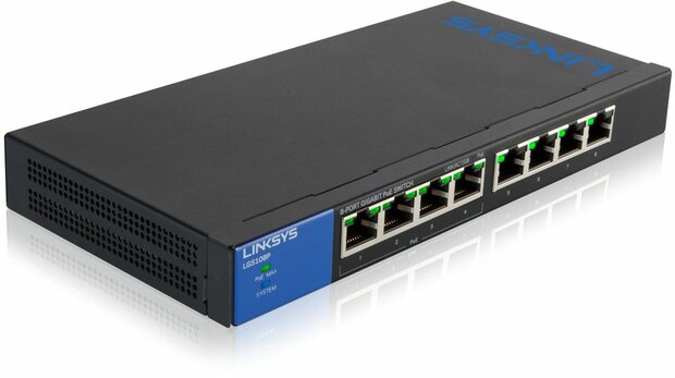 LGS108P Switch (unmanaged, 4 x 10/100/1000 poorten PoE + 4 x 10/100/1000 poorten, desktop, wall-mountable, PoE+)