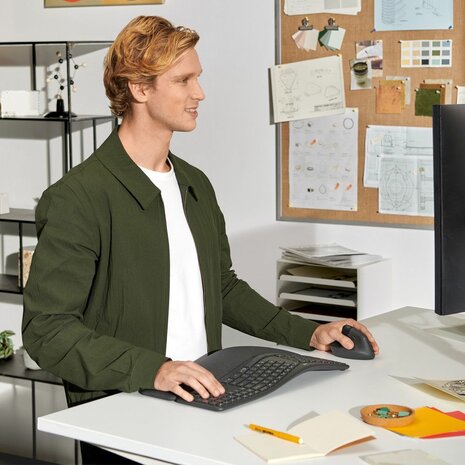Lift Vertical Ergonomic Mouse (linkshandig, 6 knoppen, Bluetooth, 2,4 GHz, Bolt USB-receiver, grafiet)