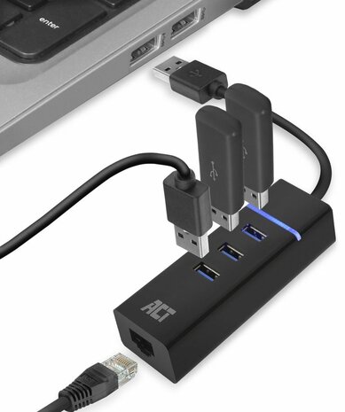 USB-Hub (met aan/uit schakelaar, 3 x USB 3.2 Gen 1 + 1 x 10/100/1000 Mbps LAN)