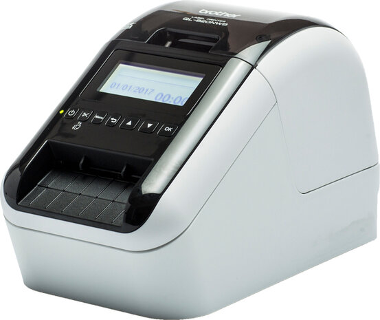 QL-820NWB Label printer (2 kleuren, rol 6,2 cm, 300 x 600 dpi, 110 labels/min, USB 2.0, LAN, Wi-Fi, USB host, Bluetooth 2.1 EDR, cutter)