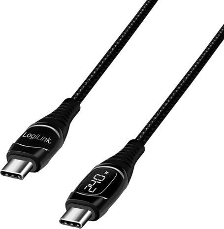USB-C M/M kabel (2 m, laadstatus via OLED display, zwart)