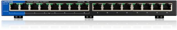 LGS116P Switch (unmanaged, 8 x 10/100/1000 poorten PoE + 8 x 10/100/1000 poorten, desktop, wall-mountable, PoE+)