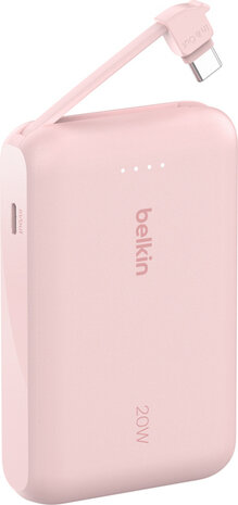 10K Powerbank 20 Watt (ge&iuml;ntegreerde USB-C kabel, roze)