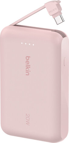 10K Powerbank 20 Watt (ge&iuml;ntegreerde USB-C kabel, roze)