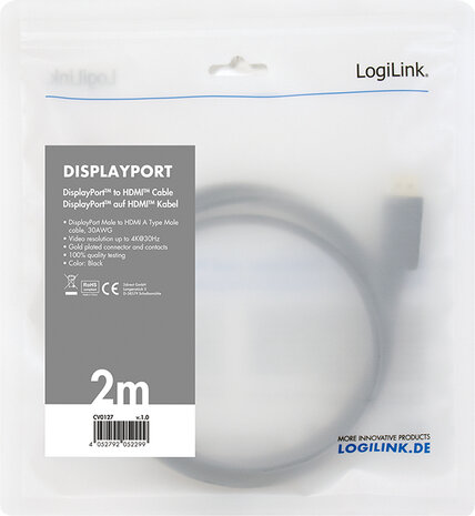 DisplayPort naar HDMI kabel M/M (2 meter, zwart)