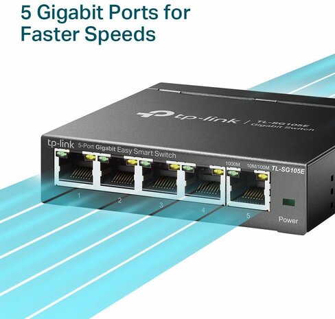 TL-SG105E 5-poort Gigabit Easy Smart Switch (10/100/1000 Mbps, MTU/Port/Tag-based VLAN, QoS, IGMP Snooping)